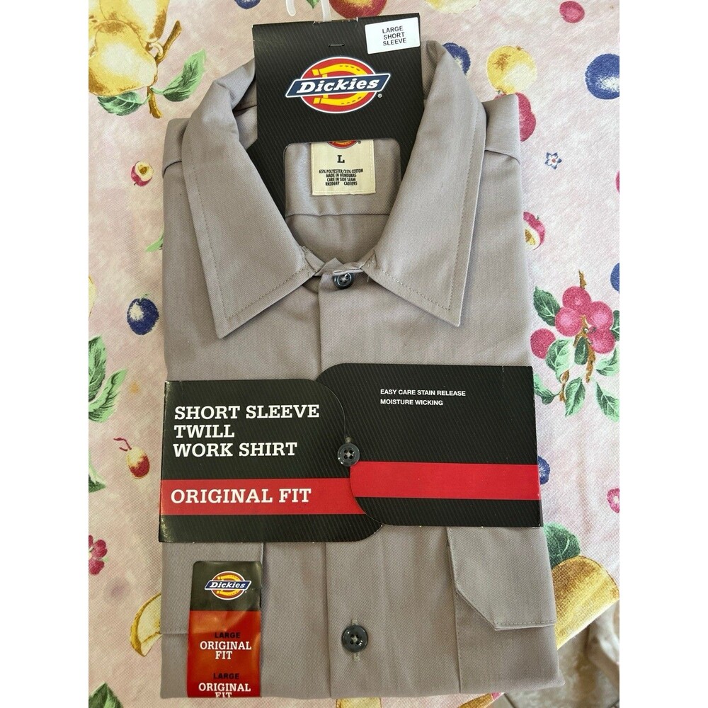 NWT Dickies Mens Large Short Sleeve Twill Work Shirt Silver Grey streetwear/work